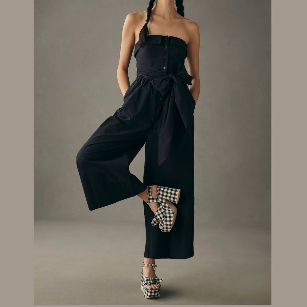 Anthropologie Maeve Strapless Buttondown Wide-Leg Jumpsuit Black 00